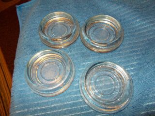 4 Vintage 3in Thick Clear Glass Furniture Coaster Caster Cups Fits 2 " Leg