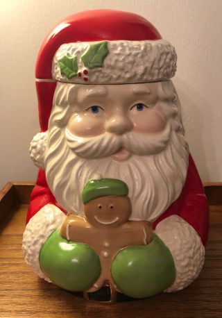 Lenox Holiday Ceramic Santa Claus Gingerbread Man Cookie Jar W/ Label