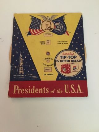 Vintage 1951 Tip - Top Is Better Bread Advertising Presidents Usa Cardboard Wheel