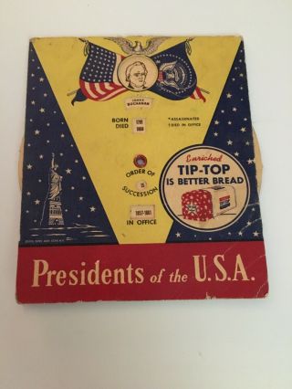 Vintage 1951 Tip - Top Is Better Bread Advertising Presidents USA Cardboard Wheel 2