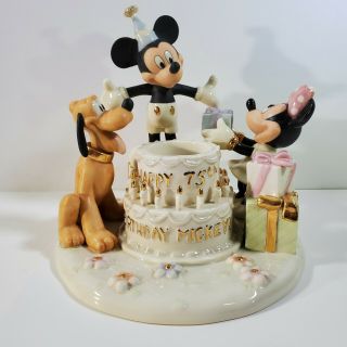 2003 Lenox Disney Happy Birthday Mickey Figurine Votive 75th Cake Party Minnie