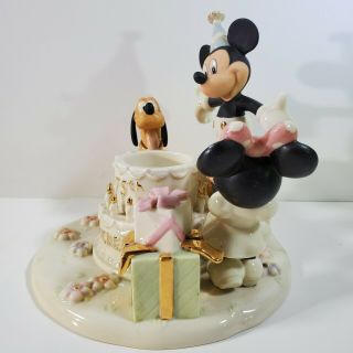 2003 Lenox Disney Happy Birthday Mickey Figurine Votive 75th Cake Party Minnie 2