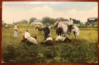 Cowboys Awaiting Their Turn To Ride Je Stimson Publ Cheyenne Wy Litho 1910 Dpo