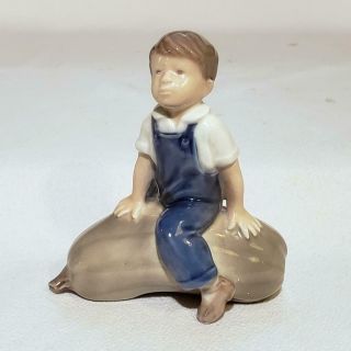 Vintage Royal Copenhagen Denmark 4539 Porcelain Boy Sitting On Gourd Figurine