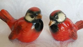 2 Goebel West Germany Red Cardinal Sparrow Bird Figurines Cv73 & Cv74