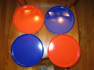 4 Vintage Heller By Massimo Vignelli Navy Blue & Orange Salad Plates 7 1/2 "