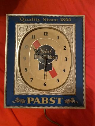 Vintage Pabst Blue Ribbon Beer Sign Light Box Wall Clock Lighted Bar Display