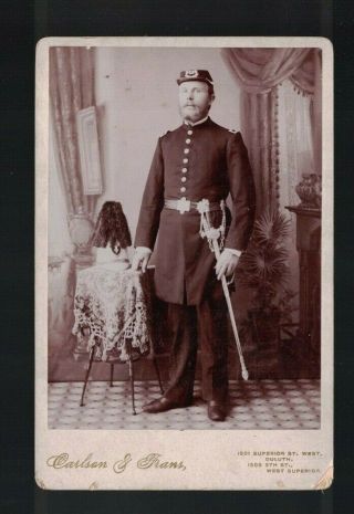 C 1890 Man In Knights Of Pythias Uniform Sword Kepi Hat Helmet Cabinet Card