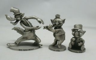 Vtg Schmid Walt Disney Fine Pewter Fifer,  Practical Pigs & Big Bad Wolf Figurine