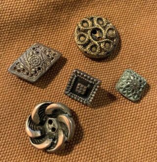 Set Of 5 Vintage Ornate Metal Buttons Wonderful Designs 1/2 - 3/4 "