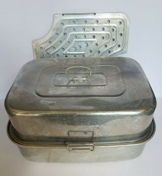 Vintage Mirro Aluminum Oven Roaster Pan Rack Vented Lid Usa