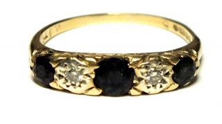 Vintage.  375 9ct Yellow Gold Round Sapphire &.  06ct Diamond Ring,  O,  2.  25g - W47