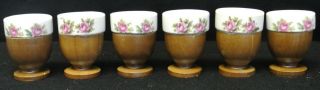 Set Of 6 Vintage Egg Cups Ceramic And Wood 1970 