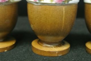 Set of 6 Vintage Egg Cups Ceramic and Wood 1970 ' s Flower Pattern 2