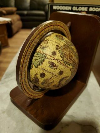 Vintage Globe Book Ends Bookend Old World Rotating Bookends Wooden 2
