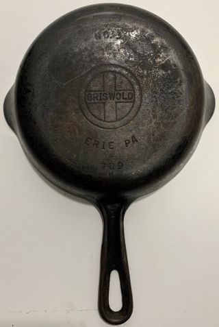 Antique Griswold No.  3 Cast Iron Skillet 709 K Small Logo Erie,  Pa Usa Rare