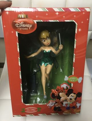 Disney Store Tinker Bell Christmas Tree Topper Glitter Dress Fairy Peter Pan  2