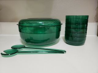 Tupperware Acrylic Salad Bowl Set.  Hunter Green.