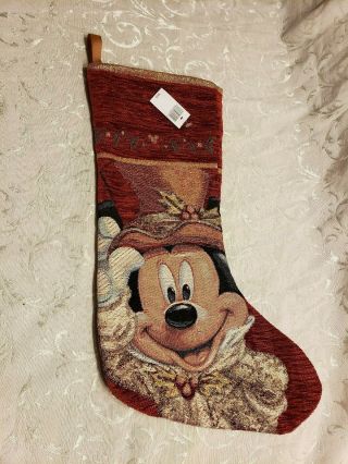 Disney Parks Mickey Mouse Victorian Red Christmas Stocking Nwt - Holiday Season