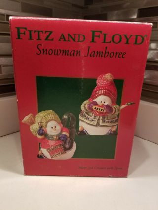 Fitz And Floyd Classics Snowman Jamboree Sugar & Creamer With Spoon
