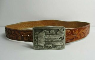 Boy Scout 1981 - 2006 Camp Bud Schiele 25th Anniversary Leather Belt - Size 34