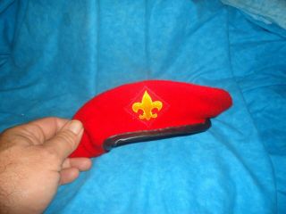 Vintage Bsa Boy Scouts Of America Wool Beret Hat Cap Red Sz Large 7 1/8 - 7 1/4