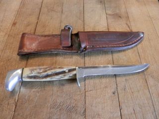 Vintage Case Xx 5 Finn Fixed Blade Hunting Knife W/sheath Stag Handle