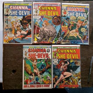 Shanna The She Devil ’s 1,  2,  3,  4,  5 Complete Run Marvel Comics 1972 Fn,  To Vf/nm