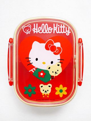 Vintage 1976 1994 Sanrio Hello Kitty Plastic Bento Lunch Box,  Divider 3.  5 " X 5 "