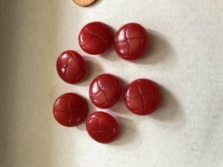Vintage Molded Plastic Red Shank Coat Buttons,  7/8 ",  Set Of 7