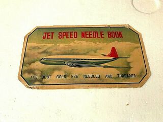 Vintage Airplane Jet Speed Needle Book Case - Gold Eye Needles & Threader