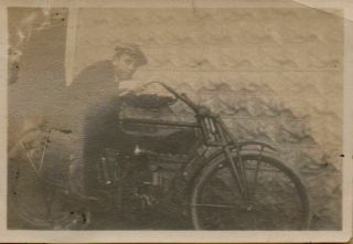 Vintage Photo Young Man On A Motorcycle 1910 