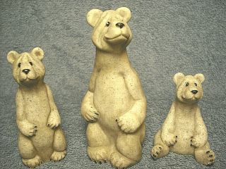 3 Quarry Critters Billy Barney & Boo Stone Bear Figurines Second Nature Design