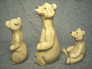 3 QUARRY CRITTERS BILLY BARNEY & BOO STONE BEAR FIGURINES SECOND NATURE DESIGN 2