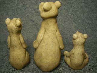3 QUARRY CRITTERS BILLY BARNEY & BOO STONE BEAR FIGURINES SECOND NATURE DESIGN 3