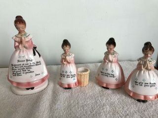 Enesco Japan Vintage Pink Prayer Lady Napkin Holder,  Toothpick & S/p Vgc