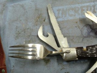 Vintage Boy Scout Knife Camping Survival Tool Spoon/Knife/Fork Steel With Case 2