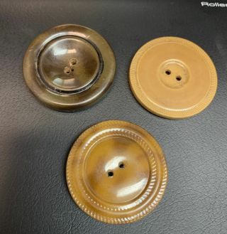 Set Of 3 Large Vintage Brown Celluloid 2 Hole Buttons 1.  5 "