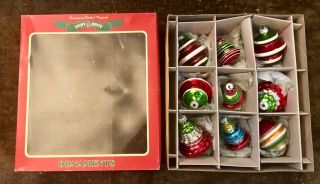 Christopher Radko Shiny Brite Bright Christmas Tree Ornaments Mixed Set Of 9