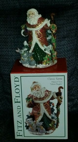 Fitz And Floyd Christmas Classic Santa Music Box Figure Plays Silent Night Mib