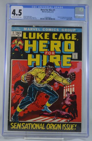 Hero For Hire Luke Cage 1 Cgc 4.  5 1st Appearance Luke Cage Power Man