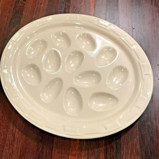 Longaberger Pottery Deviled Egg Plate Woven Traditions Ivory Serving Tray