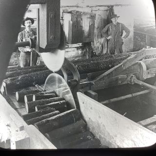 Vtg Keystone Magic Lantern Glass Slide Photo Old Saw Mill Logs