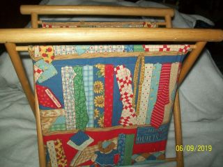 Vintage Knitting Crochet Stand Up Cloth Bag Folding Wood Frame