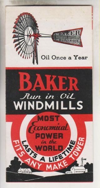 Circa 1930s Foldout Brochure - Baker Windmills - Heller - Aller Co.  Napoleon Ohio