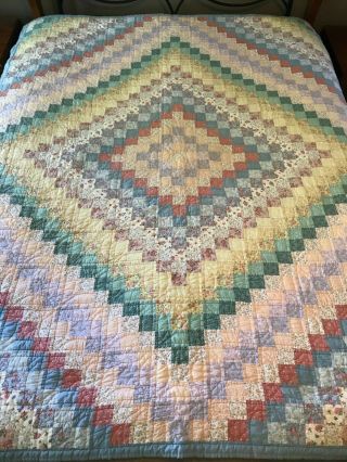 Vintage Quilt Diamond Pattern W Small Squares Machine Sewn Hand Quilted 68 X 83