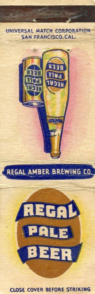 Regal Pale Beer,  Regal Amber Brewing Company Matchbook
