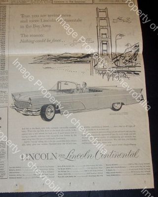 1960 Lincoln Continental Convertible By Sf Golden Gate Bridge 11x15 Newspaper Ad