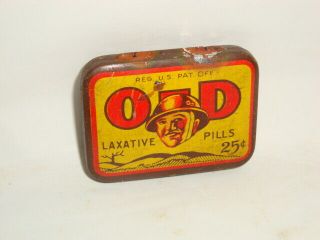 Old Tin Litho Od Brand Laxative Advertising Aspirin Style Medicine Tin Can