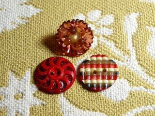 Vintage Celluloid Buttons extruded,  multicolored,  carved 3